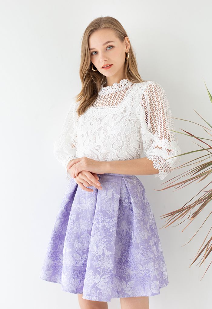 Grape Manor Pleated Flare Skirt in Lilac