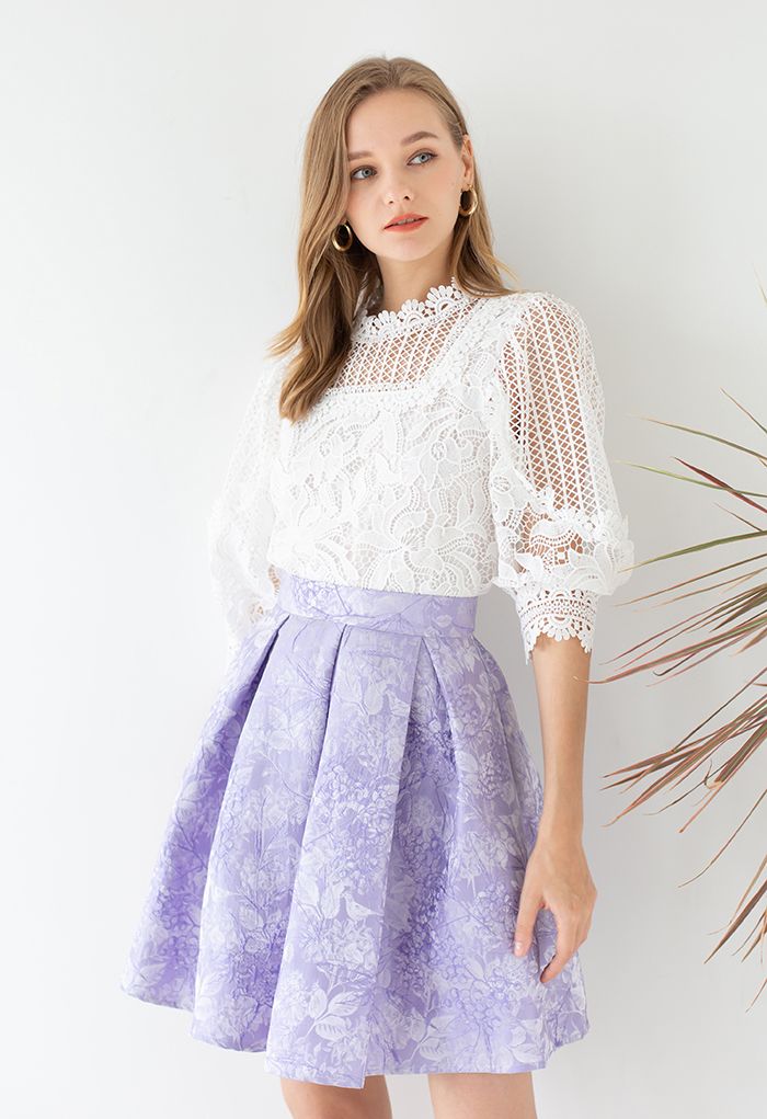 Grape Manor Pleated Flare Skirt in Lilac