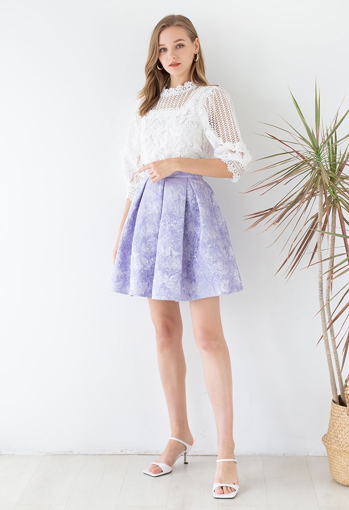 Grape Manor Pleated Flare Skirt in Lilac