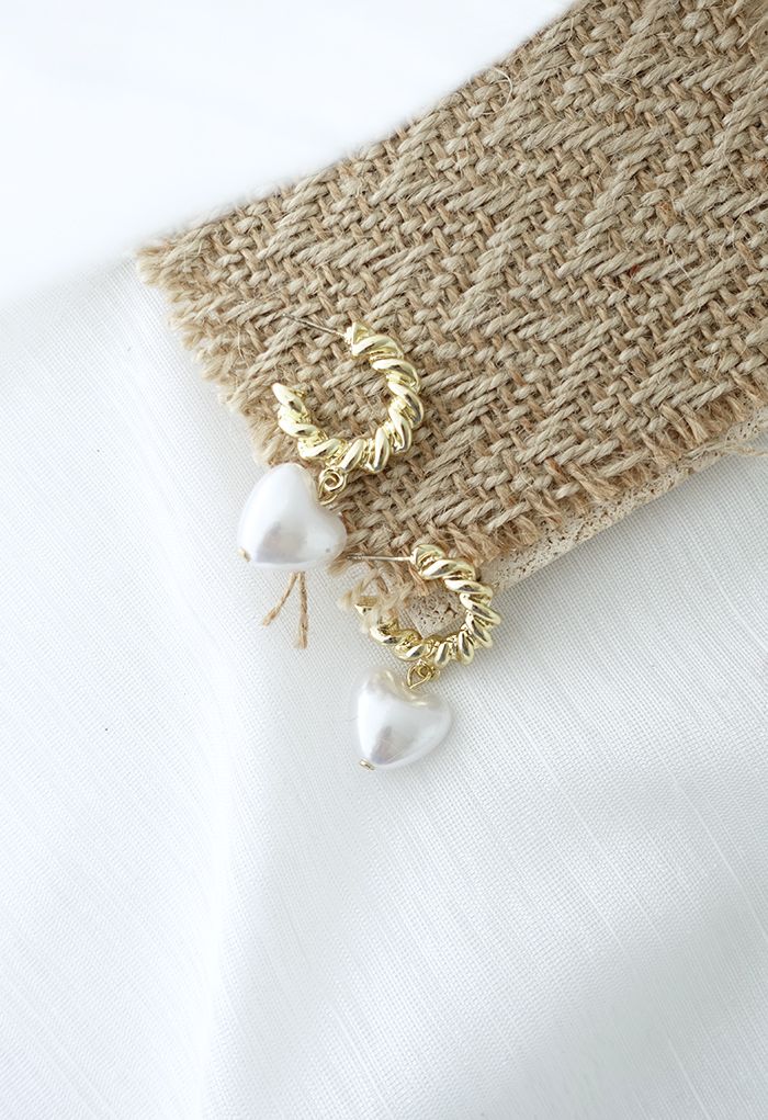 Pearly Heart Golden Hook Drop Earrings