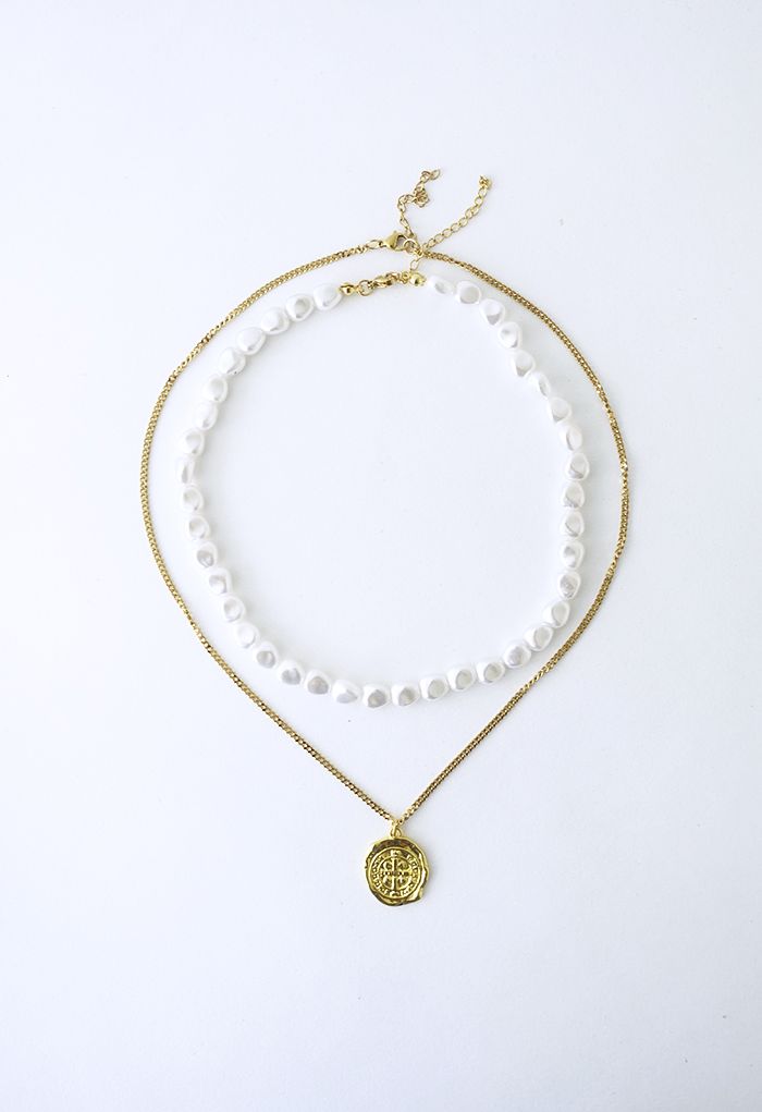 Trendy Golden Chain Layered Pearly Necklace