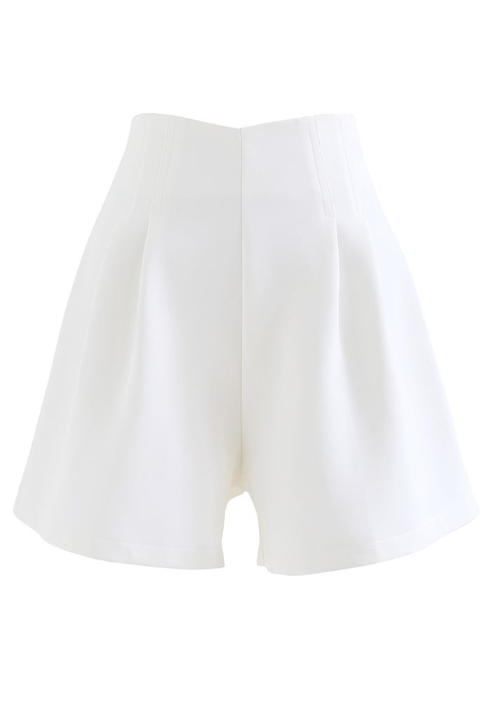 Stitches Waist Pleated Shorts in White