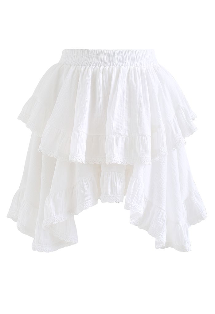 Lacy Edge Asymmetric Mini Skorts in White