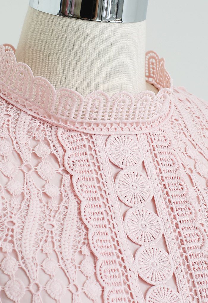 Wandering Vine Crochet Flare Sleeve Top in Pink