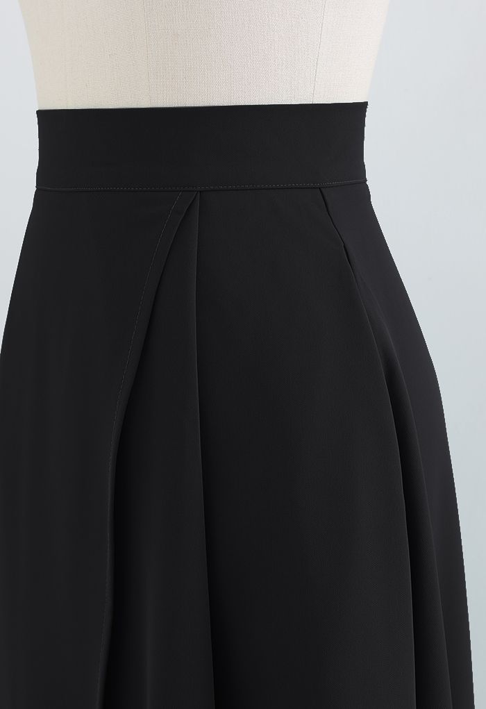 Flap Front Flare Hem Midi Skirt in Black - Retro, Indie and Unique Fashion