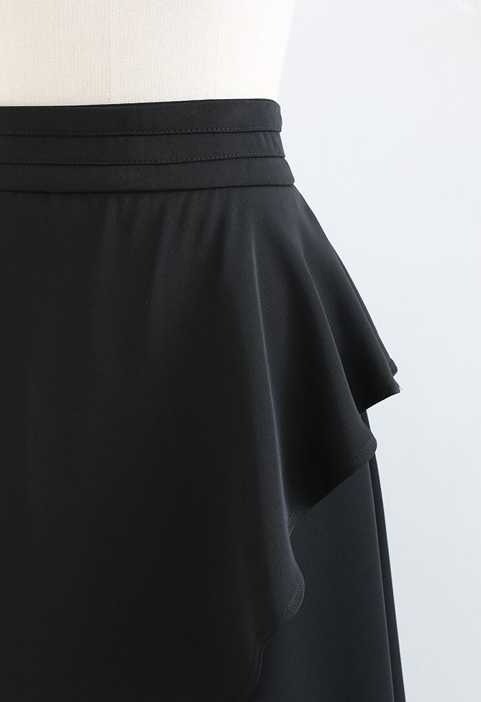 High Waist Flap Front Midi Skirt in Black - Retro, Indie and Unique Fashion