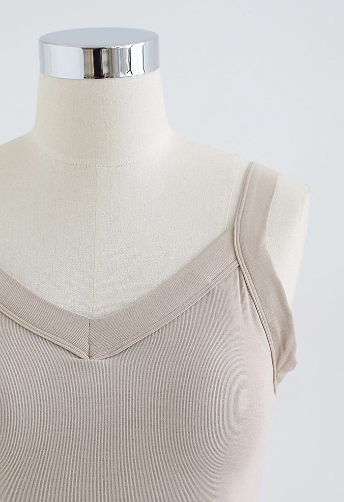 Soft V-Neck Crop Tank Top in Taupe