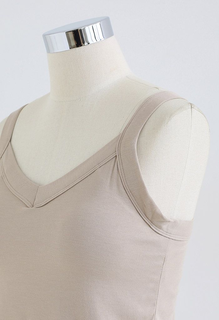 Soft V-Neck Crop Tank Top in Taupe