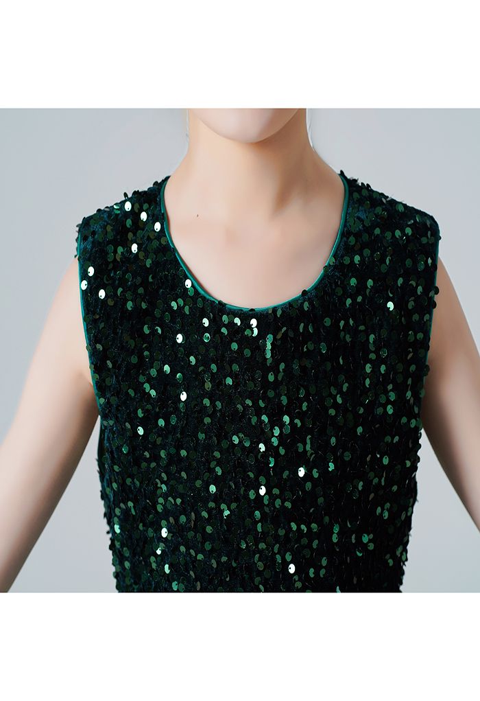 Shimmer Sequins Sleeveless Tulle Dress in Emerald For Kids