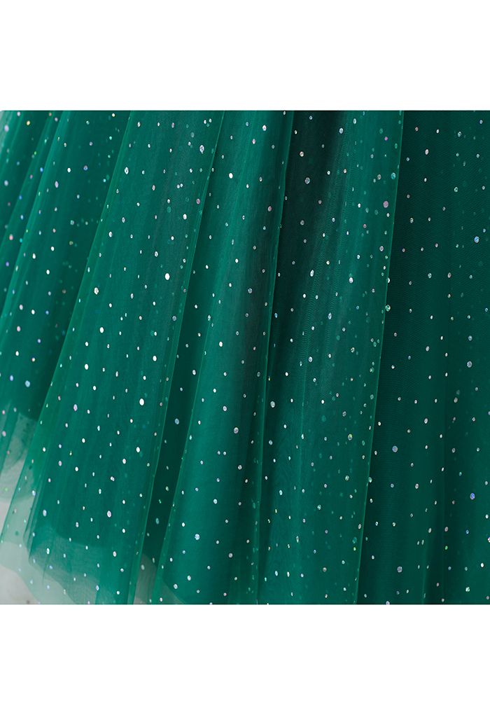 Shimmer Sequins Sleeveless Tulle Dress in Emerald For Kids