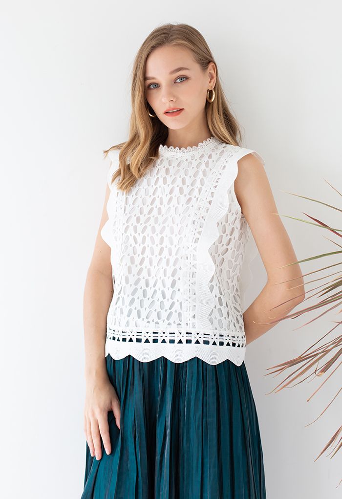 Extra Love Full Crochet Sleeveless Top in White