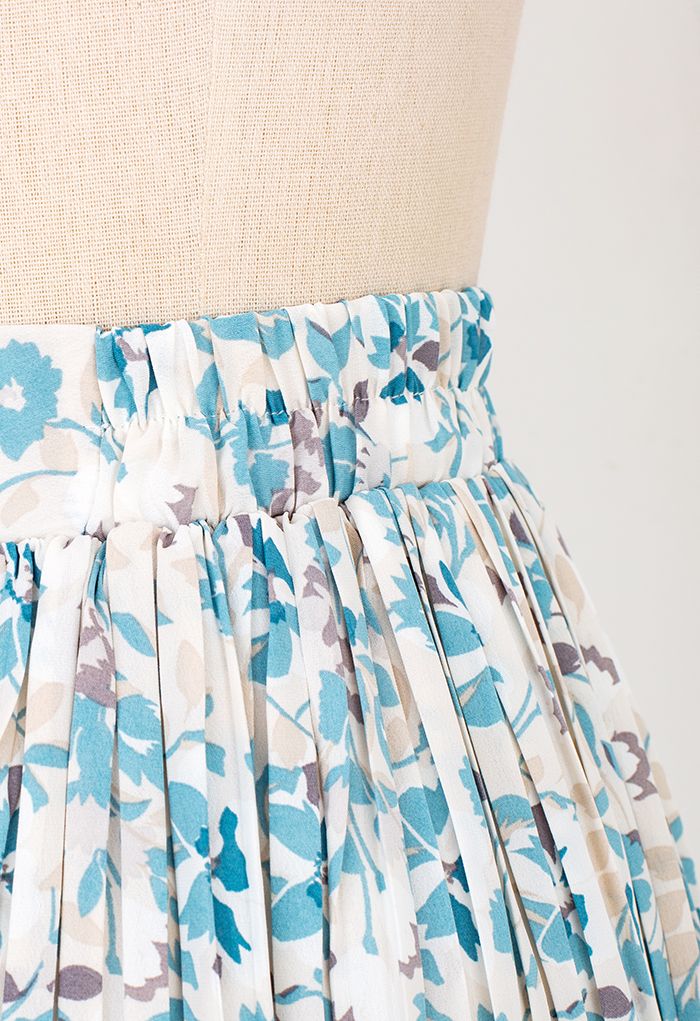 Summer Posy Pleated Midi Skirt in Teal