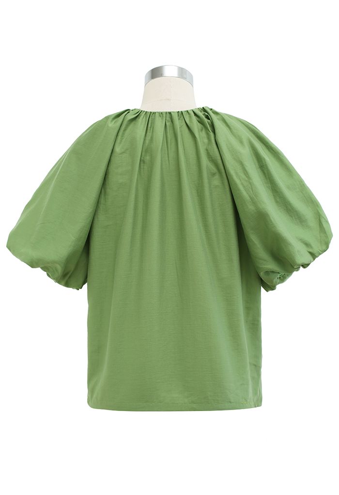 Button Down Bubble Sleeve Top in Green