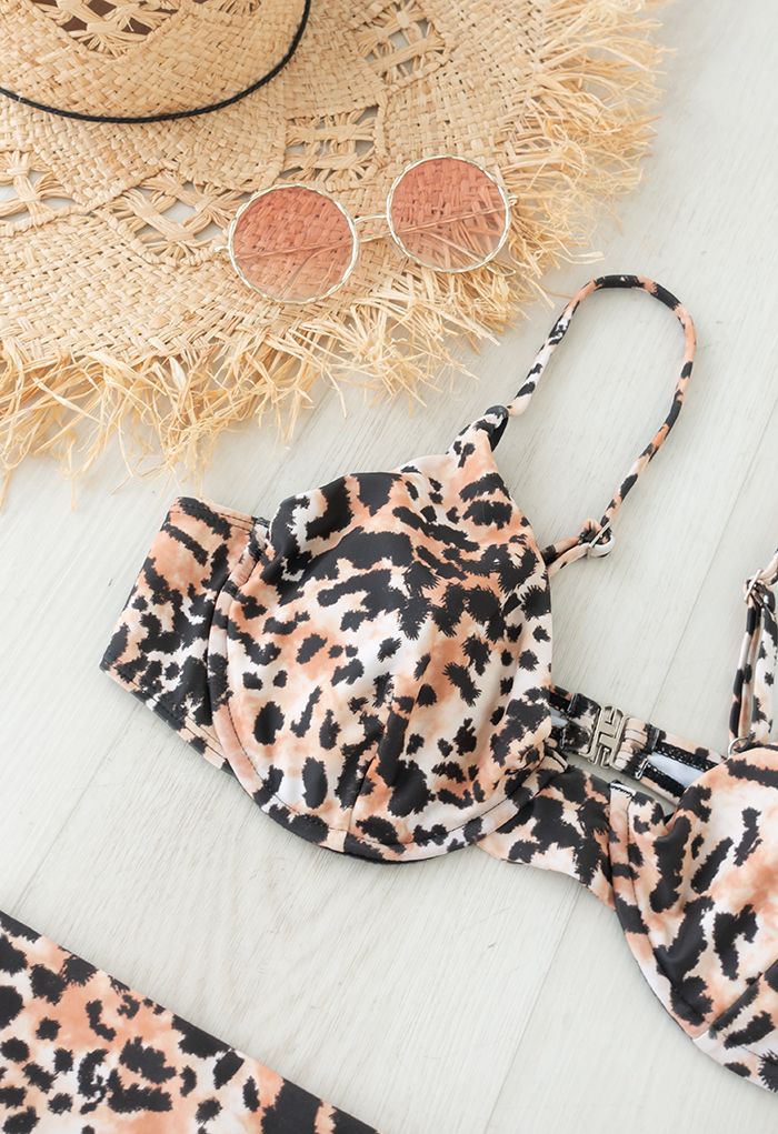 Leopard Print Bustier High Waist Bikini Set