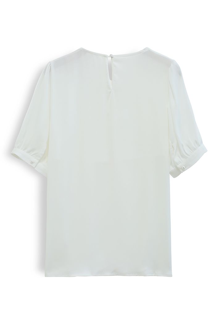 Necklace Short Sleeve Satin Top in White