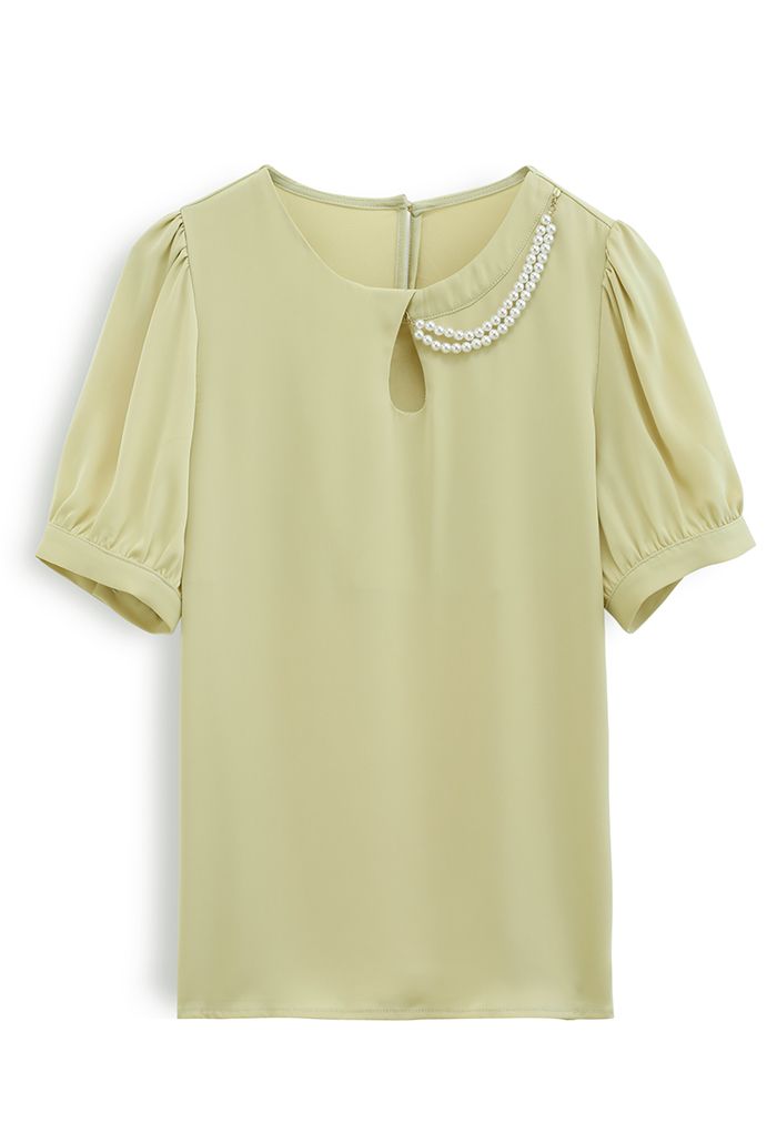 Necklace Short Sleeve Satin Top in Mustard