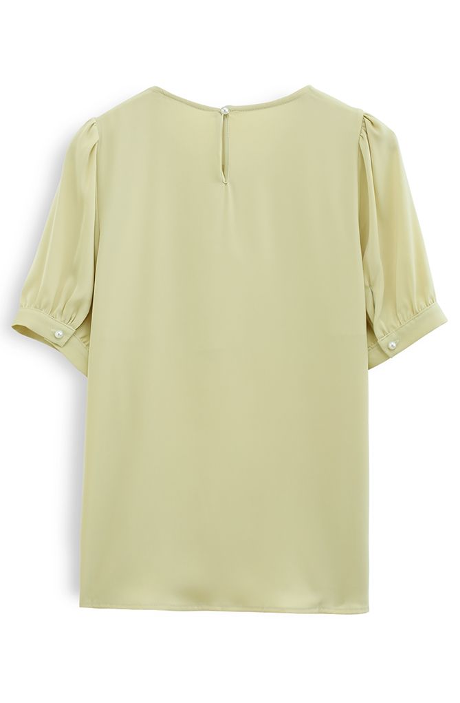 Necklace Short Sleeve Satin Top in Mustard