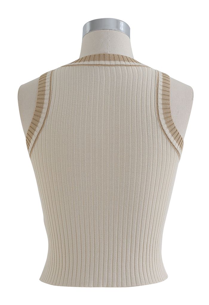 Two-Tone Ribbed Knit Tank Top in Sand