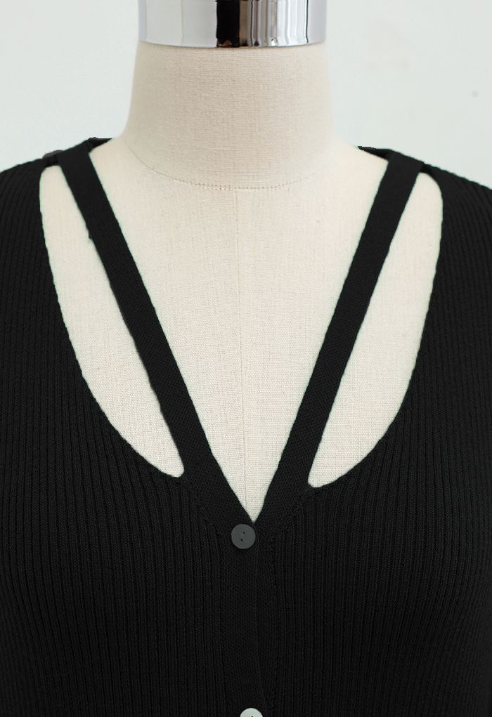 V-Neck Cutout Cozy Knit Top in Black