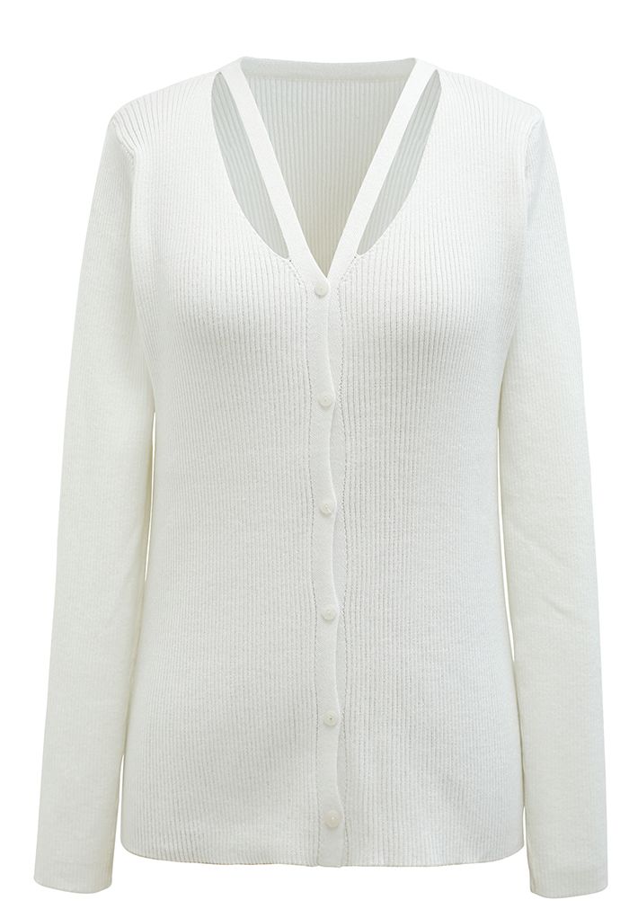 V-Neck Cutout Cozy Knit Top in White
