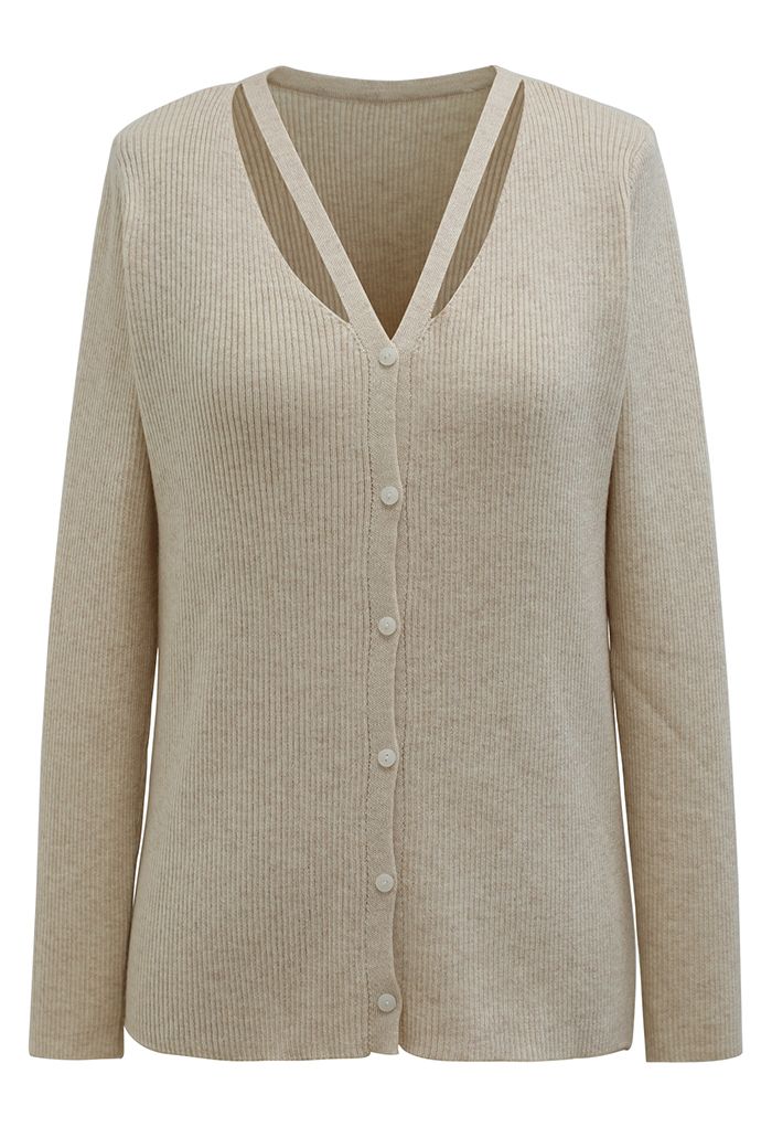 V-Neck Cutout Cozy Knit Top in Sand