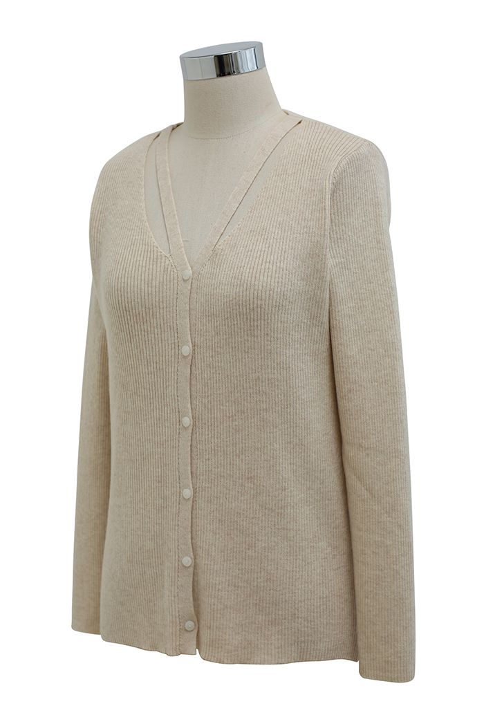 V-Neck Cutout Cozy Knit Top in Sand