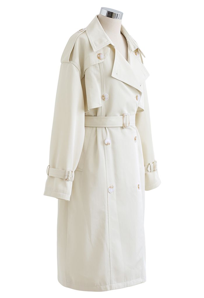 Double-Breasted Belted Trench Coat in Cream - Retro, Indie and Unique ...
