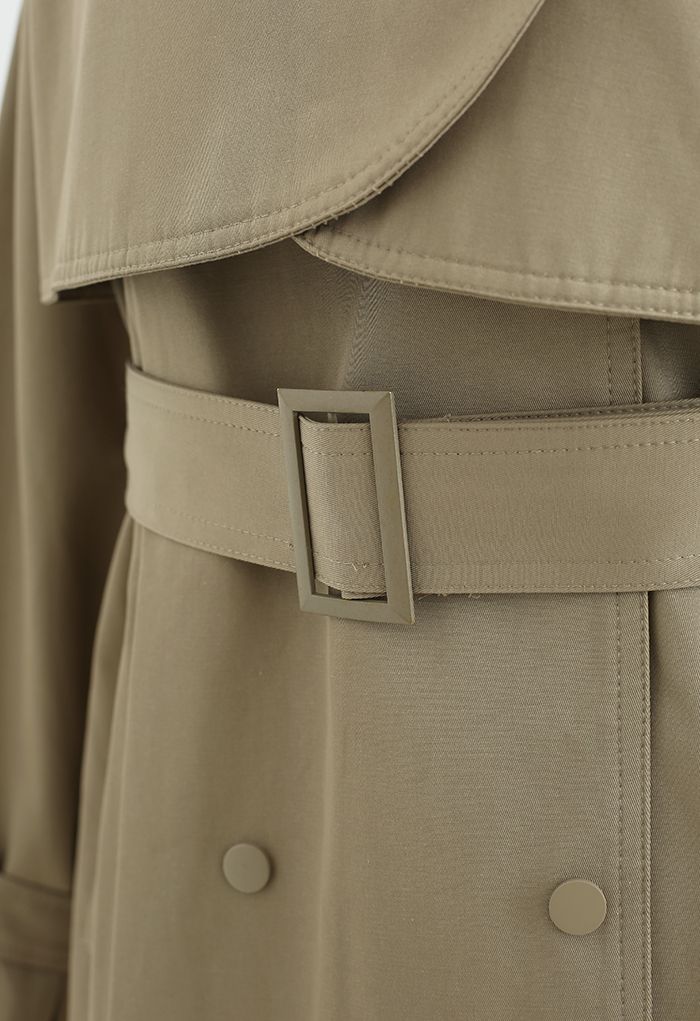 Stud Button Storm Flap Trench Coat in Khaki