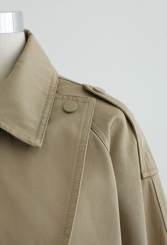 Stud Button Storm Flap Trench Coat in Khaki