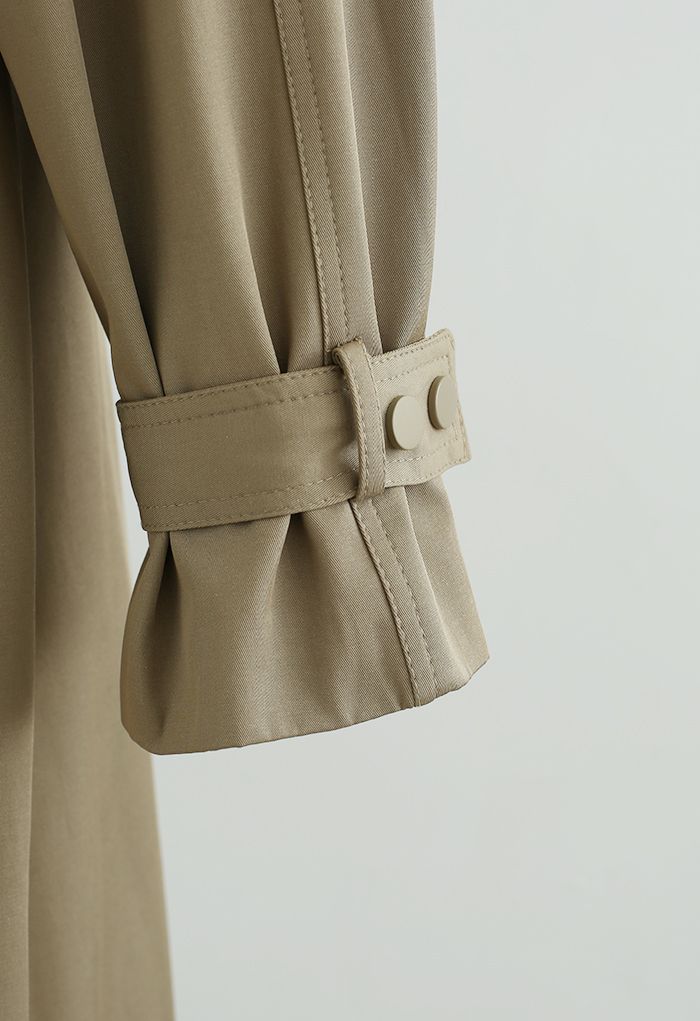 Stud Button Storm Flap Trench Coat in Khaki