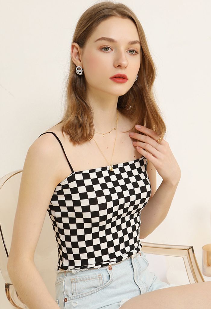 Checkerboard Print Fitted Cami Top