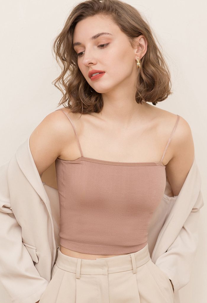 Built-in-Bra Stretchy Cami Top in Dusty Pink