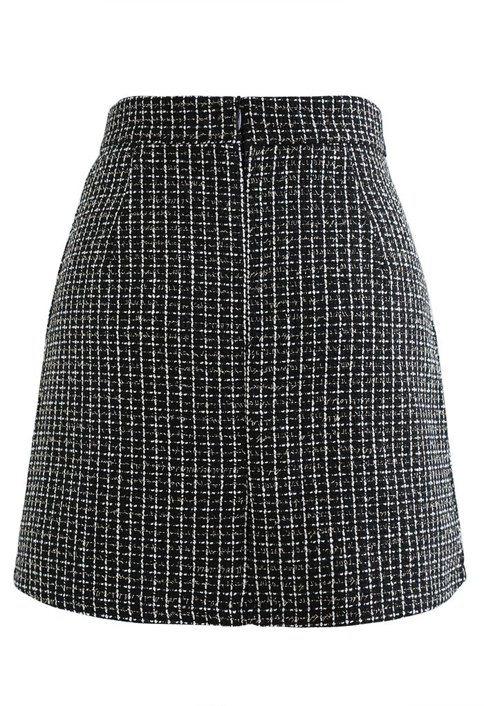 Pearl Button Check Tweed Mini Skirt in Black - Retro, Indie and Unique ...