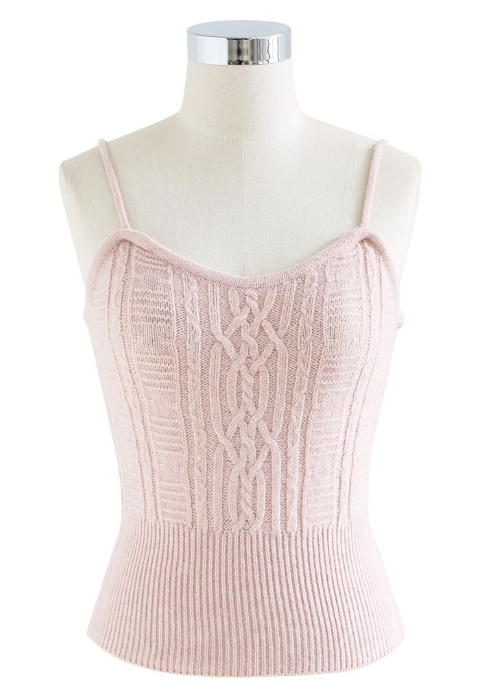 Cable Knit Cami Top and Crop Cardigan Set in Pink