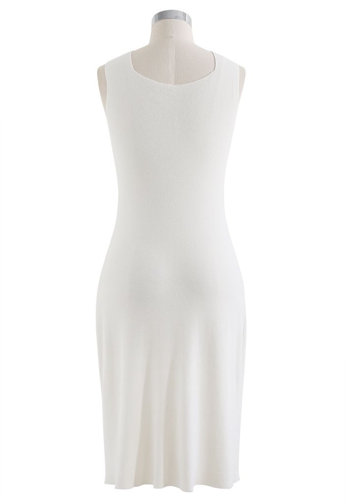 Crisscross Halter Neck Fitted Knit Dress in White