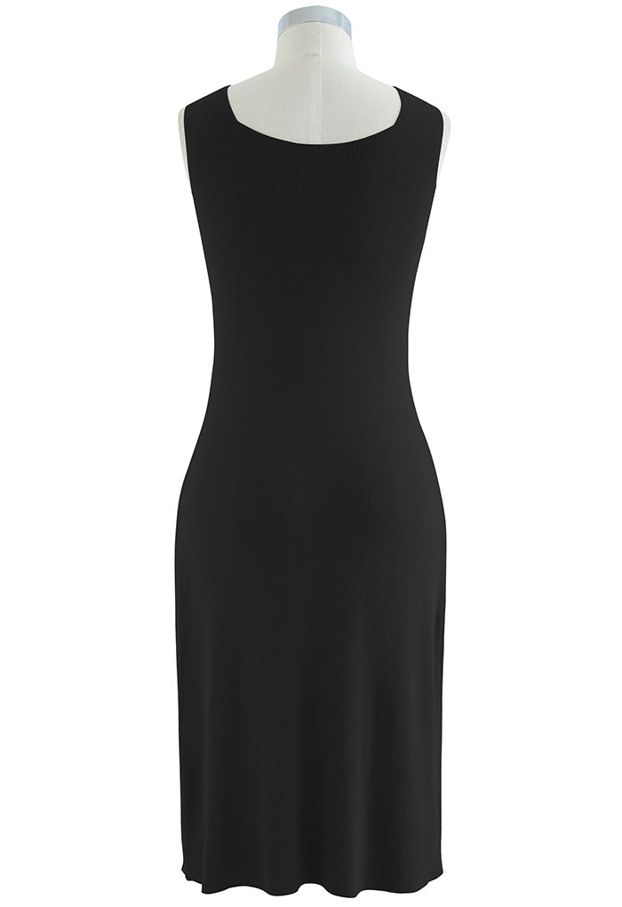 Crisscross Halter Neck Fitted Knit Dress in Black