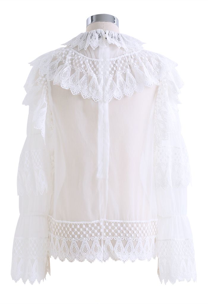 Tiered Lace Semi-Sheer Organza Shirt