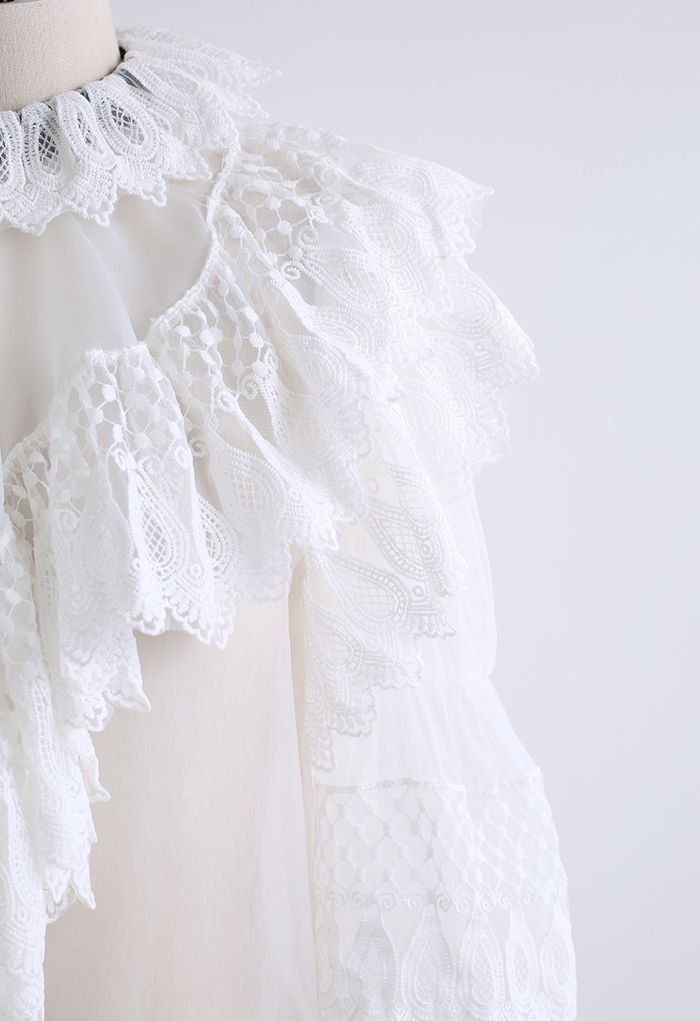 Tiered Lace Semi-Sheer Organza Shirt