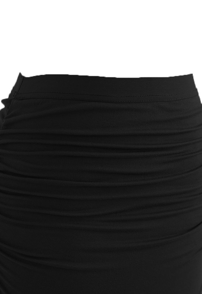 High Waist Ruched Detail Maxi Skirt in Black