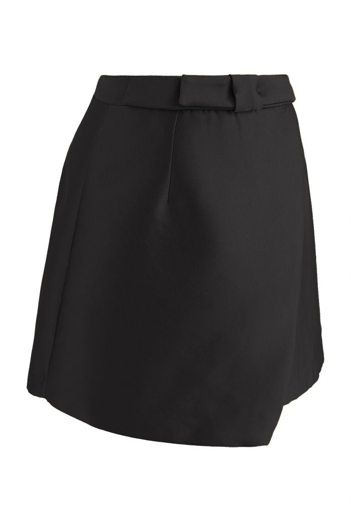 Bowknot Flap Front Mini Bud Skirt in Black