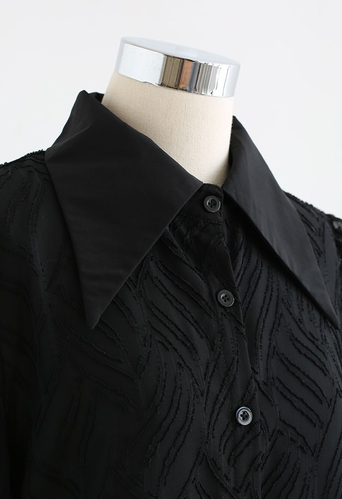 Classy Wavy Texture Slouchy Shirt in Black