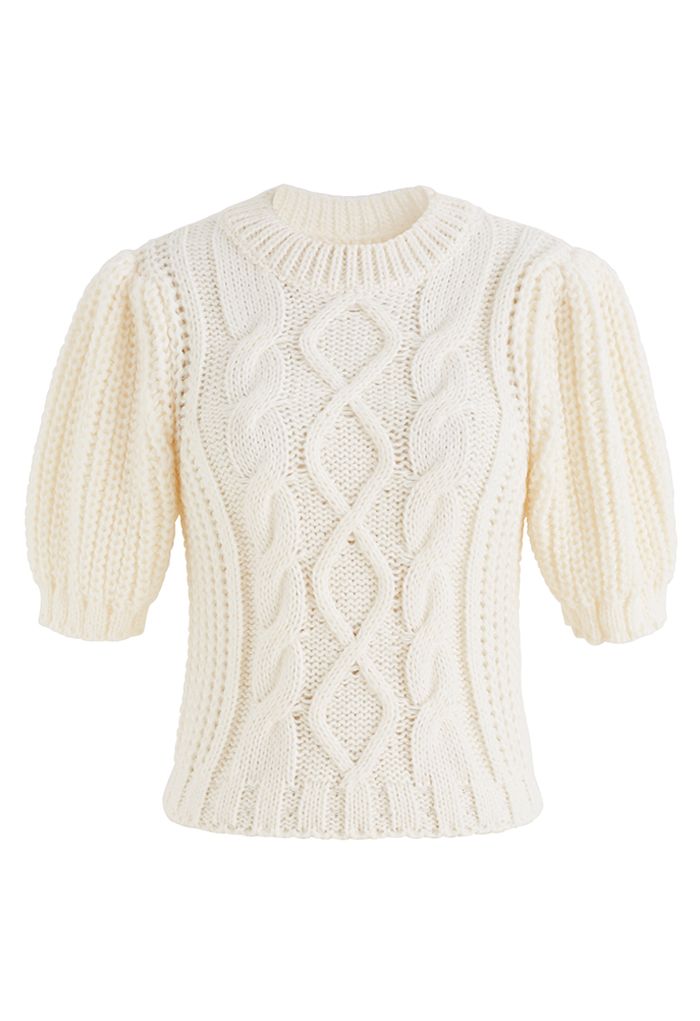 Bubble Sleeve Braided Ribbed Sweater