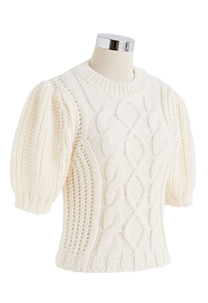 Bubble Sleeve Braided Ribbed Sweater