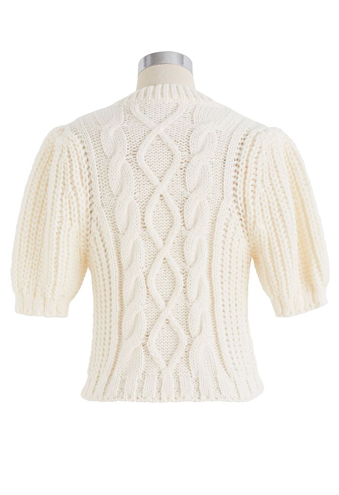 Bubble Sleeve Braided Ribbed Sweater