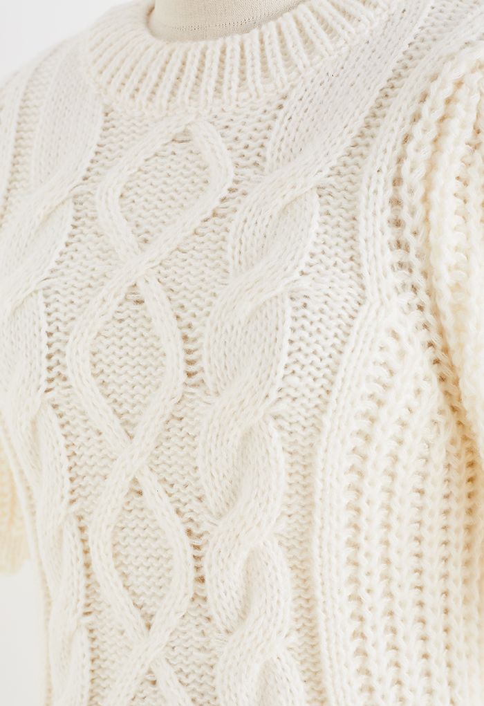 Bubble Sleeve Braided Ribbed Sweater