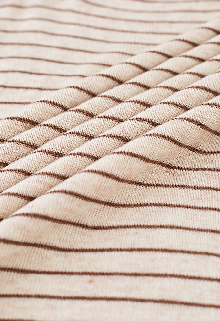 Simple Stripe High Neck Knit Top in Camel
