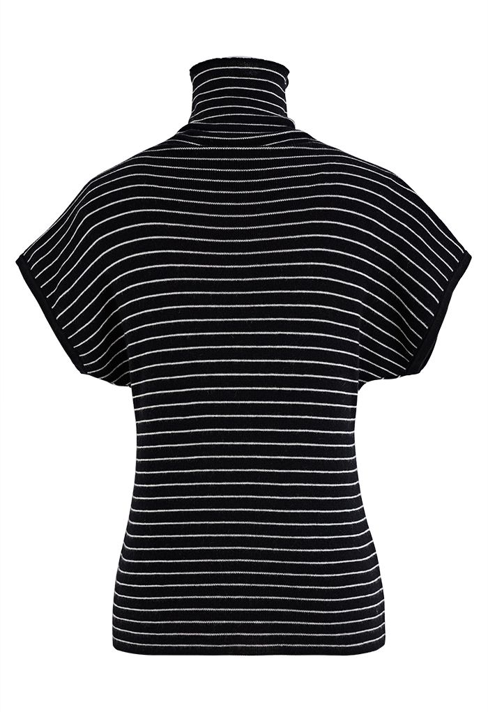 Simple Stripe High Neck Knit Top in Black