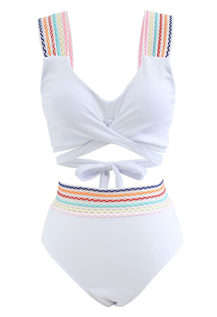 Colorful Wavy Ribbed Bikini Set