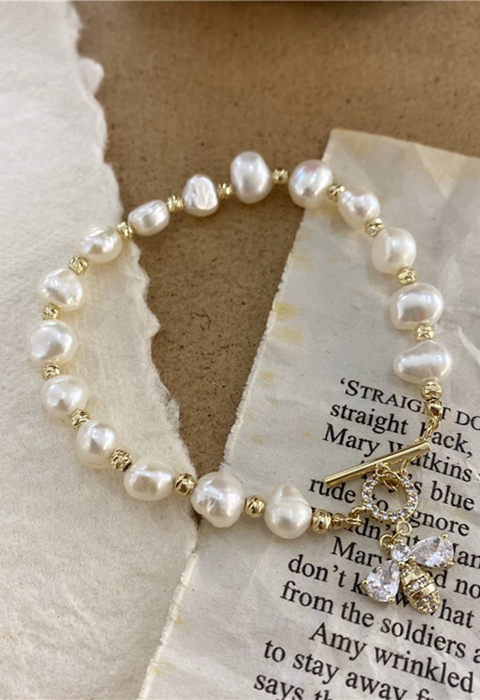 Bee Rhinestone Pearl Bracelet