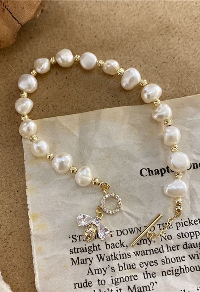 Bee Rhinestone Pearl Bracelet